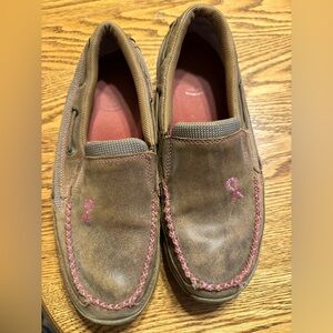 Twisted X Tan Leather Mules with Pink Accents